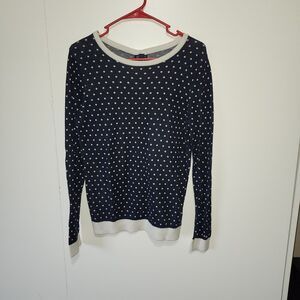 Tommy Hilfiger Women’s L Navy Polka Dot Sweater 100% Pima Cotton Back Buttons